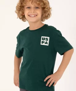 تیشرت آستین کوتاه سایز بزرگ با گردن گرد برای پسر بچه رنگ سبز تیره مدل 50295447-VR079 برند U.S. Polo Assn. - 875660537