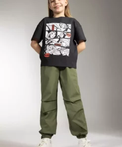 تی‌شرت کوتاه آستین‌دار راحتی ویند کلاب دخترانه برند Defacto - 697400101