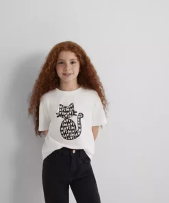 تی‌شirt کتان با طرح گربه‌ای رنگ کرم روشن / برش آسان و راحت 7610360-70057 برند Mavi - 968222265