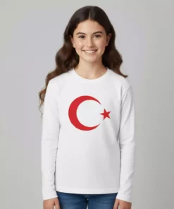 تیشرت آستین بلندی با طرح پرچم ترکیه و تصویر ماه و ستاره برای بچهها پسر و دختر برند secret touch - 1025004287