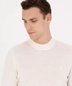 سویشرت یقه‌دار سه‌چهارم بافت ترکیبی پشمی فیت منظم رنگ اکرú 50270049-VR019 برند Pierre Cardin - 861355914