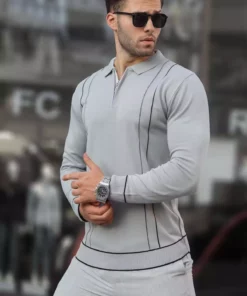 پلیور مردانه یقه پولو با زیپ گری فرمو 6823 برند Madmext - 755075147