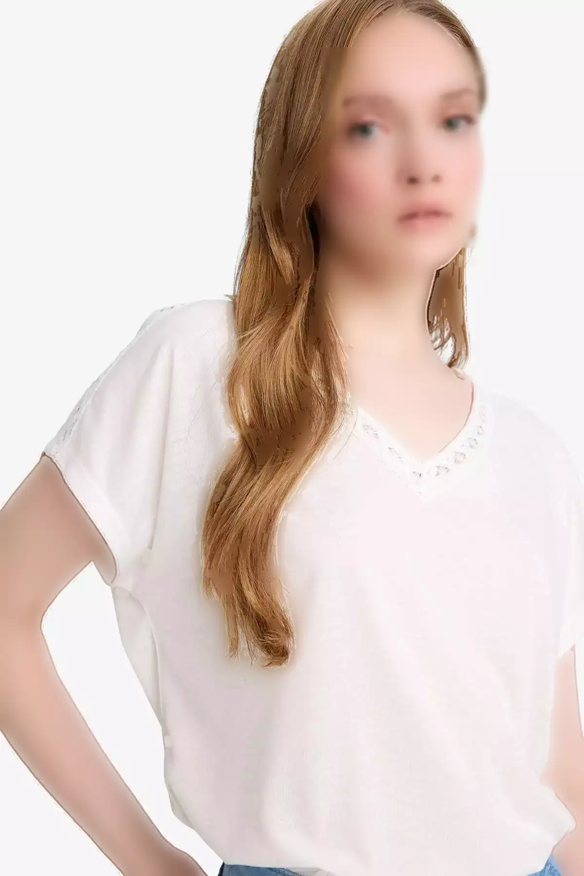 تیشرت آستین کوتاه یقه V مدل F2766AX25SM برند Defacto - 938962501