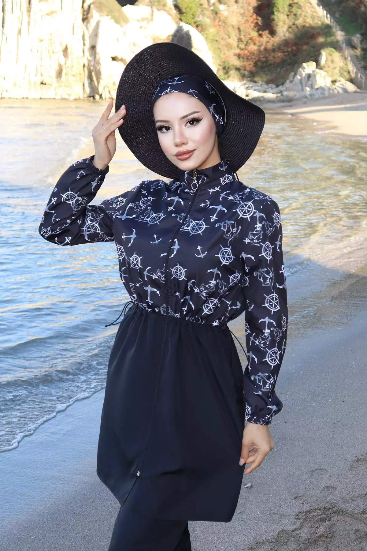 ماهیگیر سهتکه با طرح چپا و کمربند قابل تنظیم با رنگ سیاه و سفید برند new ats - 875877427