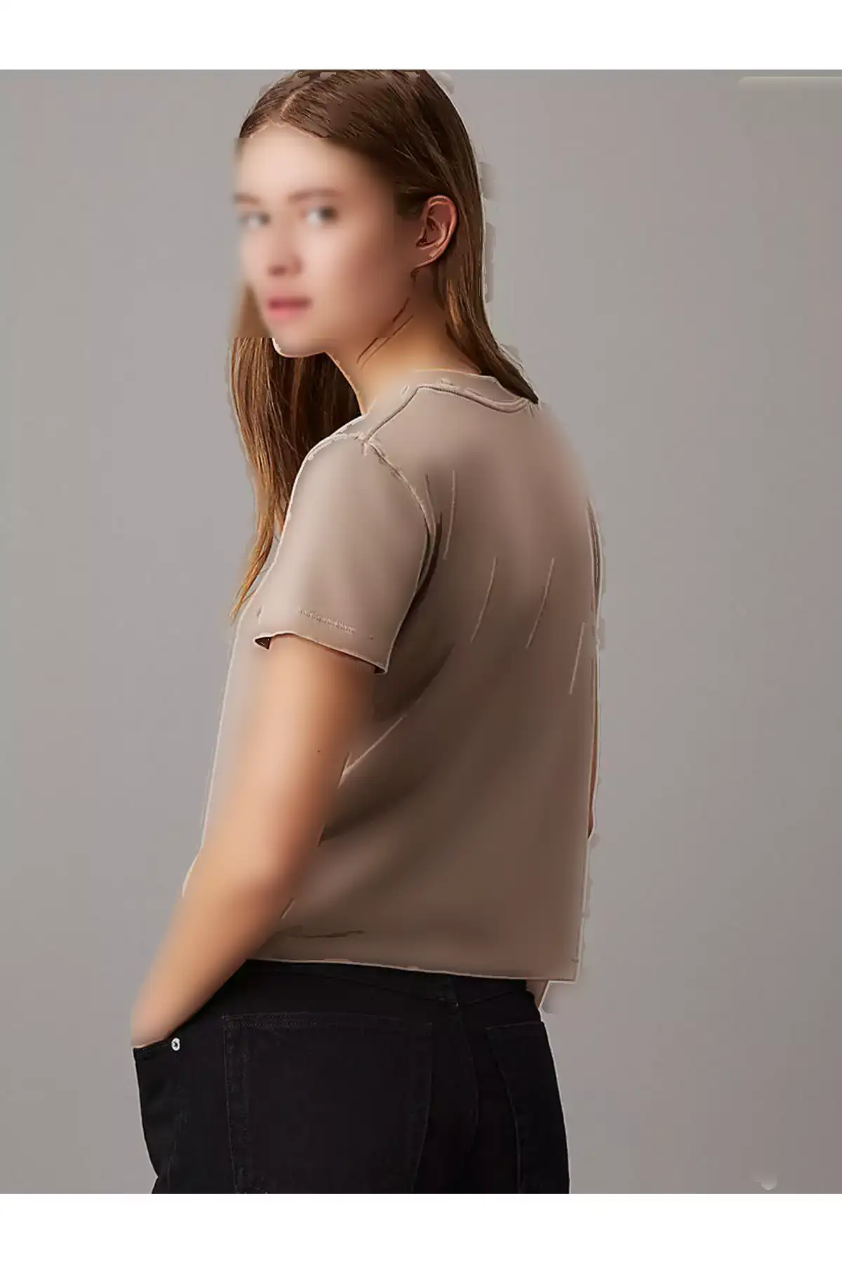 تیشرت کوتاه آستیندار زنانه طوسی برند Calvin Klein - 892793886