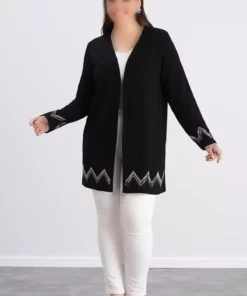 ژاکت میدی زنانه با سایز بزرگ، یقه باز و دکمه جلو، نوار دامی زیگزاگ با جزئیات سنگی و از جنس ویسکوز کشی. برند FOR ESRA BIG TREND - 878820807