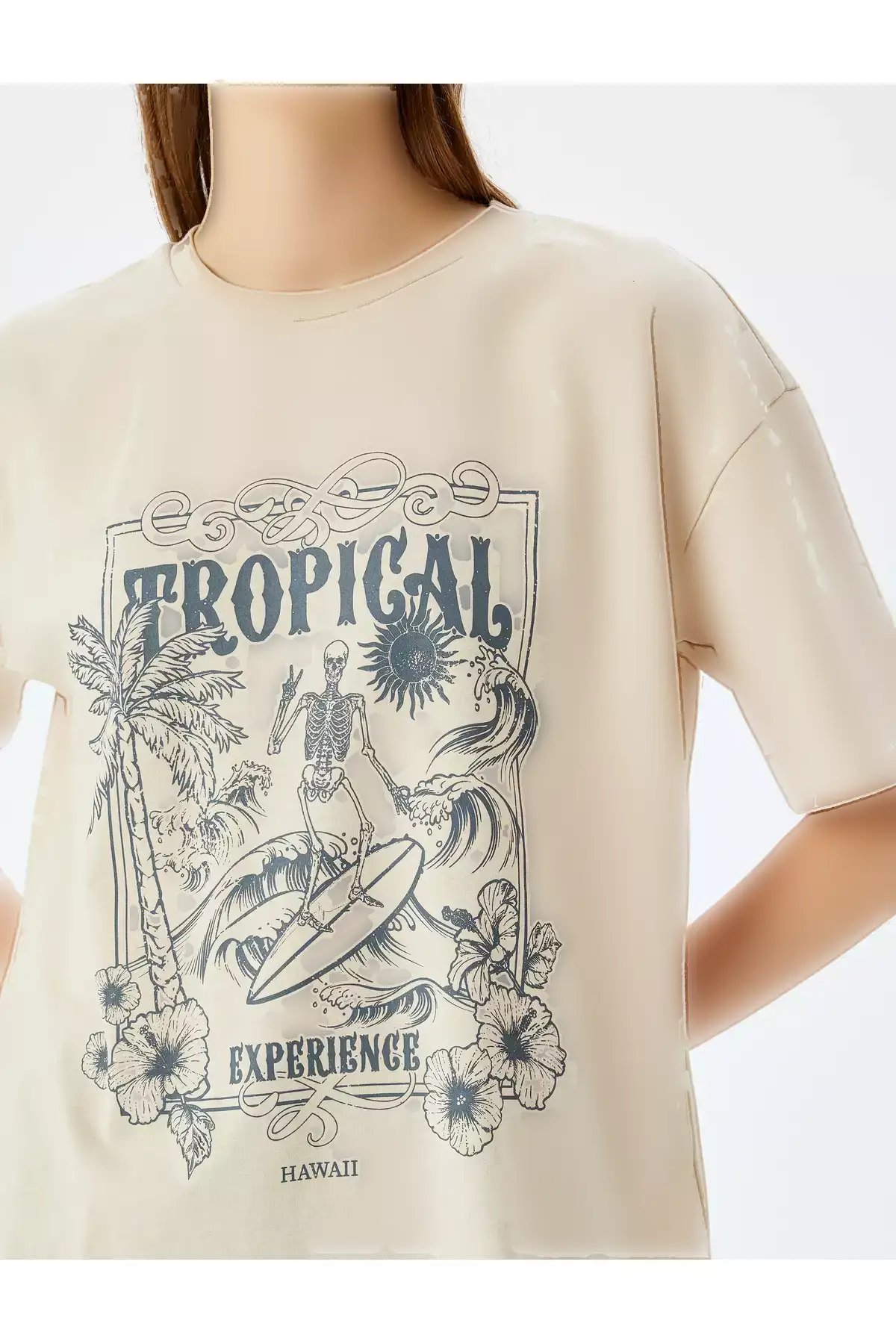 تیشرت اچواری آستین کوتاه یقه گرد با طرح شعار برند Koton - 880184112