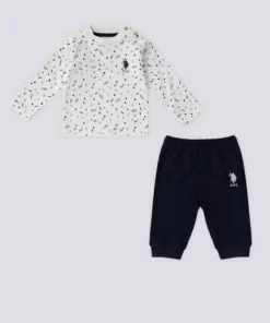 ست ۲ تکه نوزادی با طرح ستاره‌ای کرم یواس پولو آسین برند U.S. Polo Assn. - 750897106