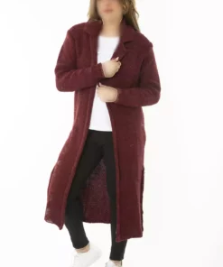 پالتو بلند بافت ضخیم bordó زنانه با چاک 65N37131 برند Şans - 770868023
