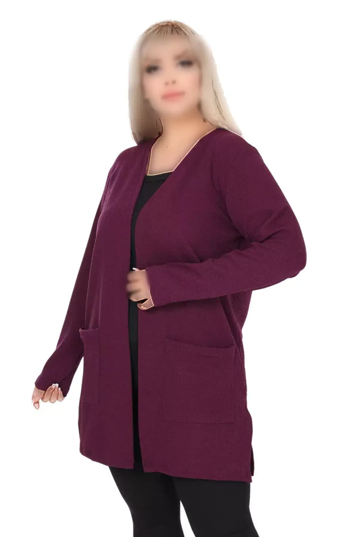 ژاکت یقهدار کوتاه با جلوی باز بزرگپوش رنگ بنفش برای بانوان برند MELSAY - 869611017