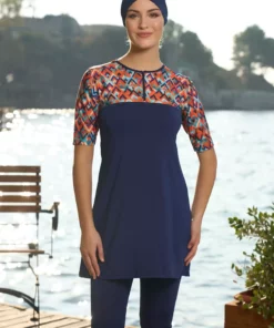 مایو نیمه‌بسته با آستین کوتاه ۲۴۸۲۱ به رنگ سرمه‌ای برند REMSA - 944628260