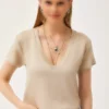 تیشرت دخترانه با یقه V عمیق و رنگ بژ مدل مودال TSH-19000773 برند Olalook - 818100707
