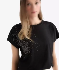 تی‌شرت کوتاه‌ی آستین‌دار با یقه دوچرخه‌ای و طرح سنگی مدل F9589AX25AU برند Defacto - 979462974