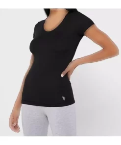 تی‌شرت مدال پنبه‌ای زنانه آستین کوتاه مشکی برند U.S. Polo Assn. - 792382737