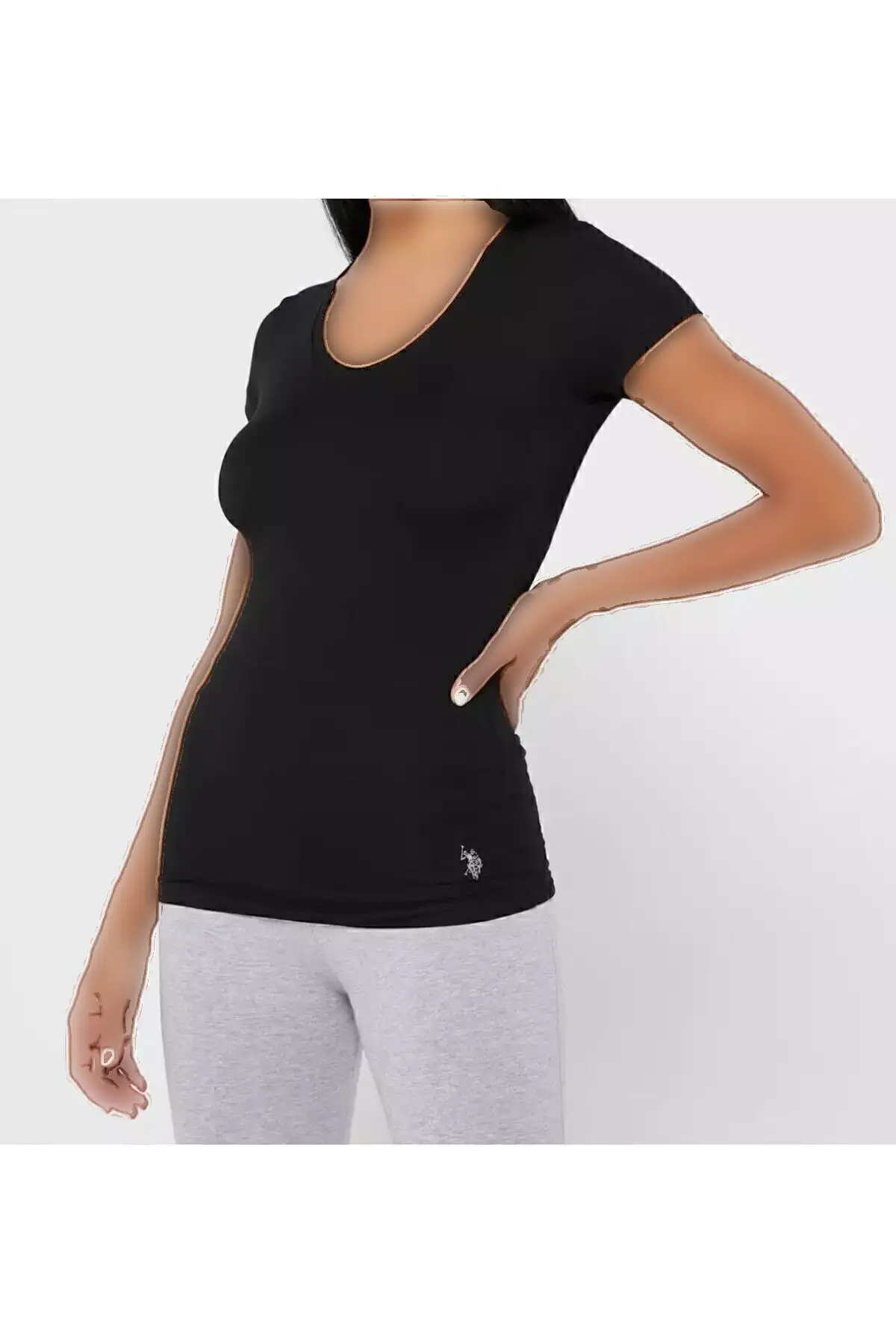 تیشرت مدال پنبهای زنانه آستین کوتاه مشکی برند U.S. Polo Assn. - 792382737