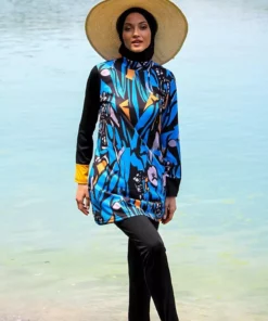 مایو تمام پوشش با طرح مشکی و آبی ریوامرا ۴ تکه R1103 برند Marina - 737495047