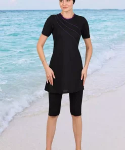 ست مایو تکتا کوتاه آستین دار بیتی لی کرال، نیمه پوشیده، رنگ مشکی برند İncy - 841466311