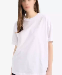 تیشرت ساده کوتاه آستین با یقه دوچرخهای و برش گشاد در سایز بزرگ به رنگ سفید مدل C0099AX24SM برند Defacto - 806141620