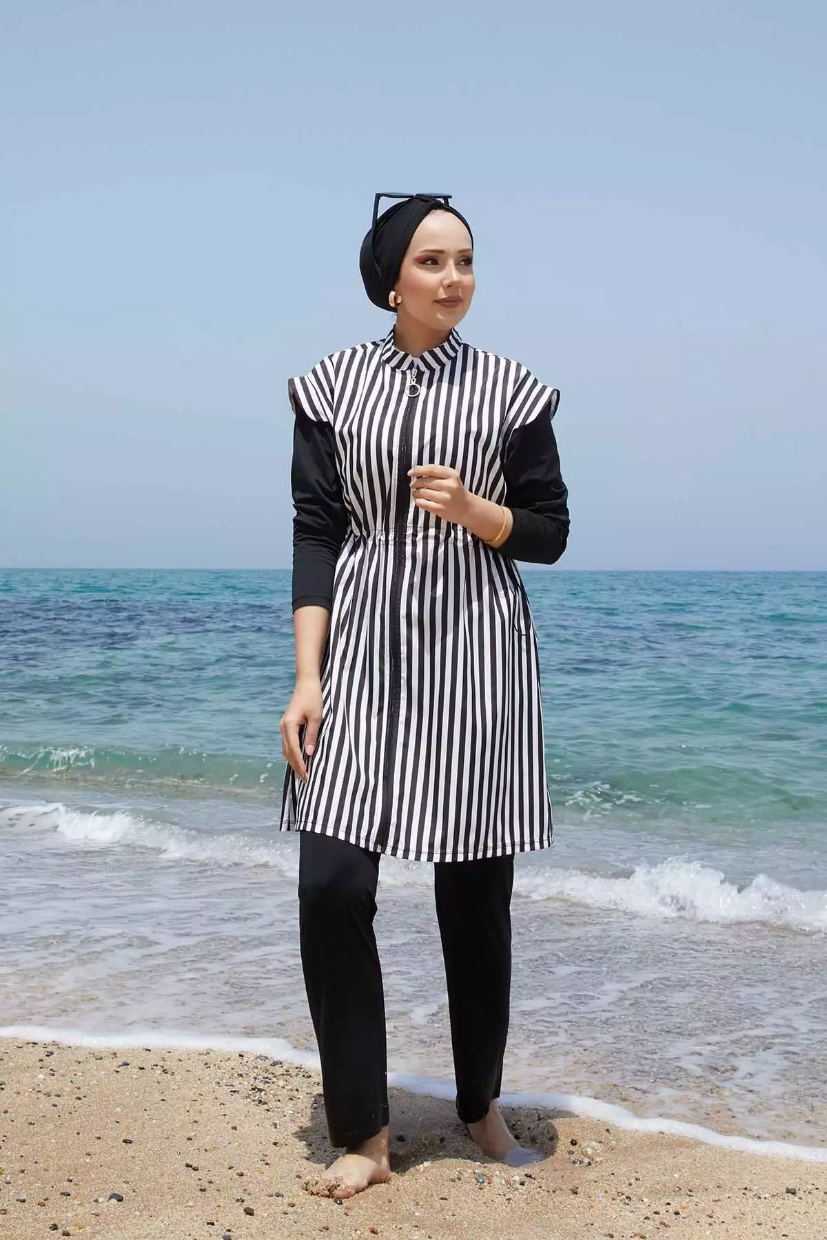 شلوار مایو با زیپ از سمت جلو و کمربند قابل تنظیم برای استفاده در پوشش اسلامی برند EBRUTESETTÜR - 948904793