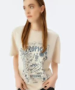 تی‌شرت اچواری آستین کوتاه یقه گرد با طرح شعار برند Koton - 880184112