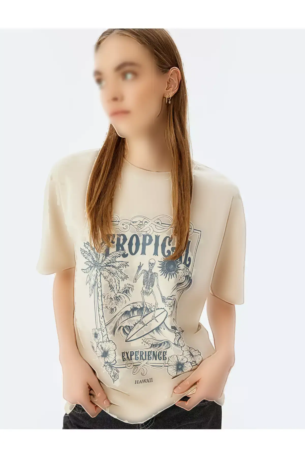 تیشرت اچواری آستین کوتاه یقه گرد با طرح شعار برند Koton - 880184112