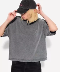 تیشرت بافت سنگین پنبهای آستین کوتاه با فیت باکسی برند Bershka - 897945303