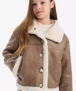 پالتوی دکمهدار آستردار بزرگ یقه پشمی ضد آب مخصوص دختران کودک مدل C4979A824AU برند Defacto - 851794418