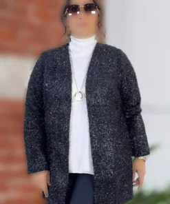 ژاکت بافتنی بلند بدون دکمه طرح دار برند yagmurberen - 1044592878