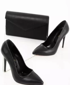 ست کیف و پاشنه بلند باریک زنانه مشکی چرم برند licassia - 768055229