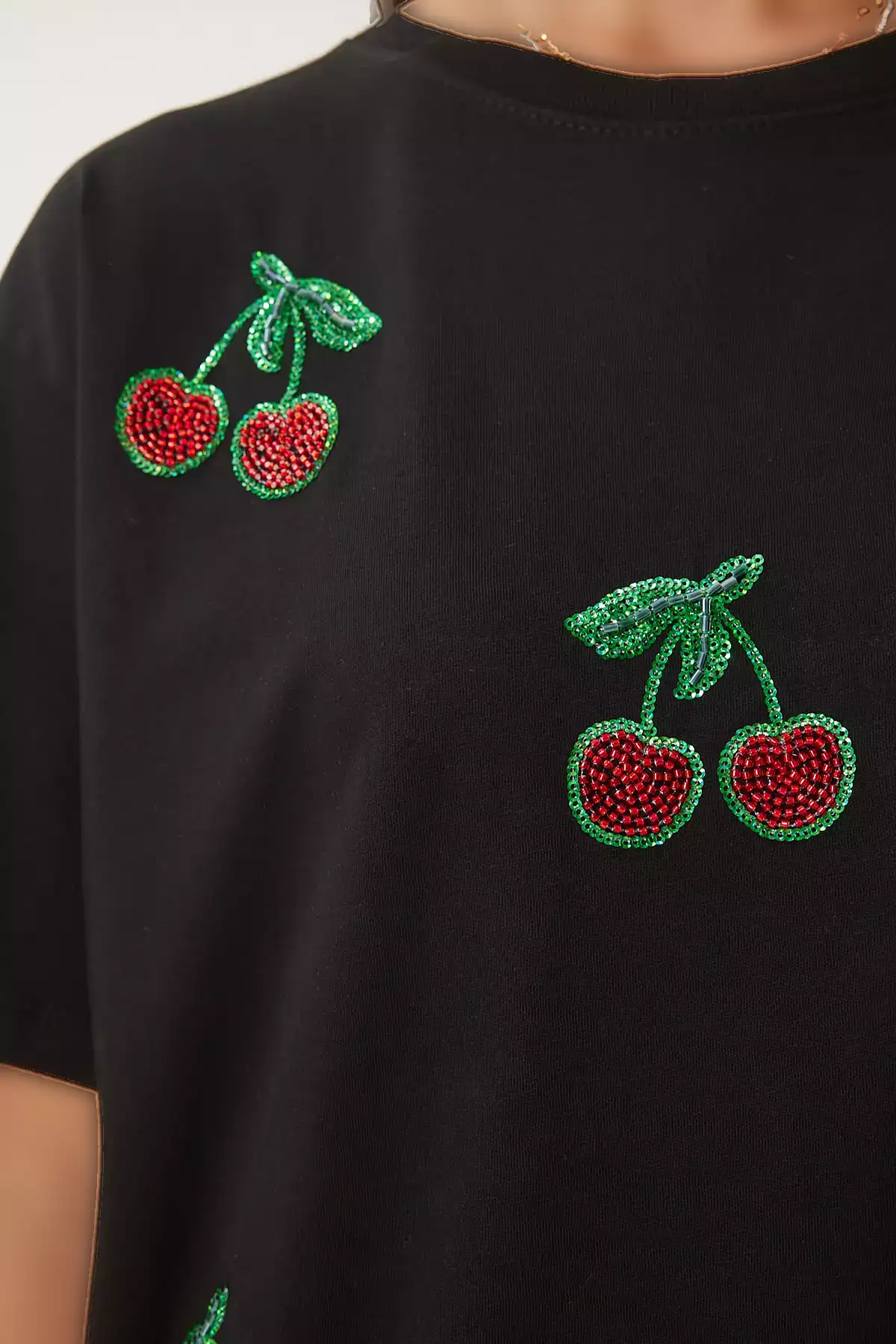 تیشرت بافتنی مشکی زنانه با جزئیات مروارید BW00002 برند Happiness İstanbul - 929562120