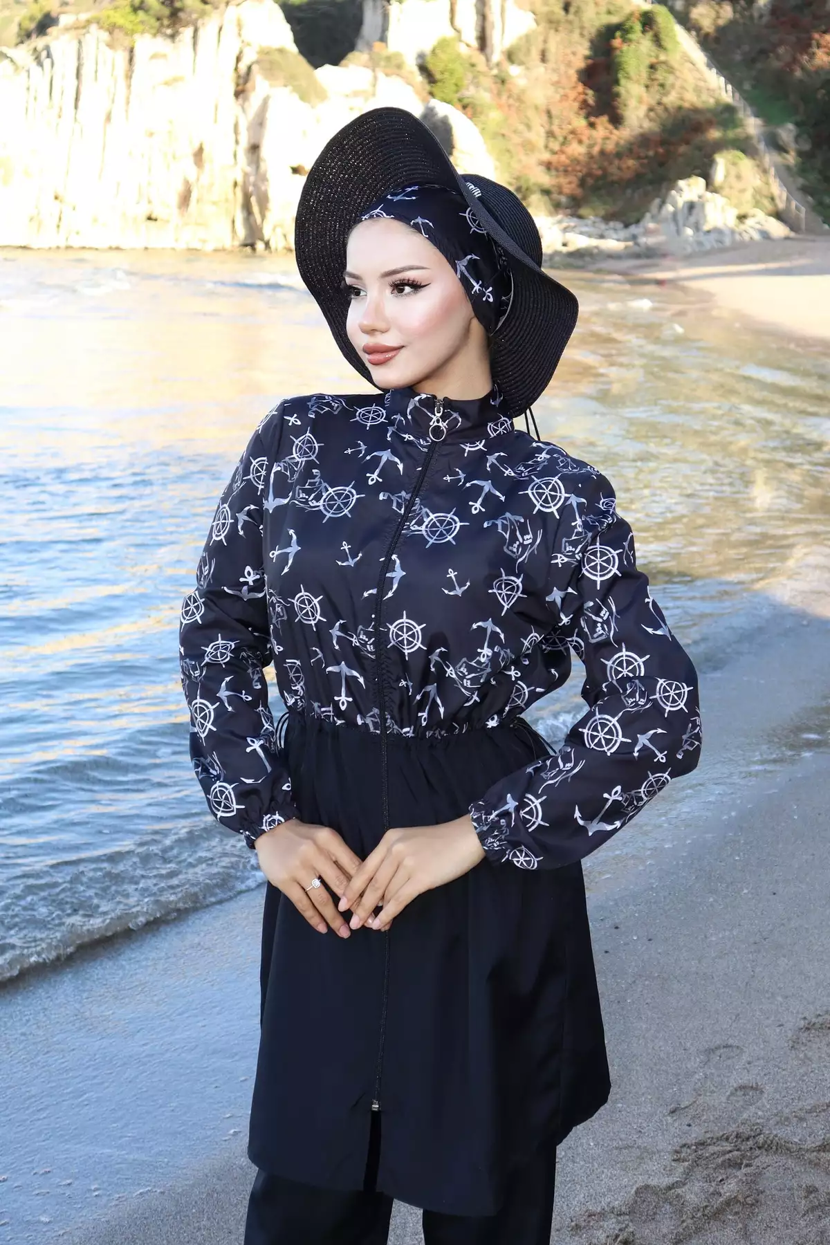 ماهیگیر سهتکه با طرح چپا و کمربند قابل تنظیم با رنگ سیاه و سفید برند new ats - 875877427