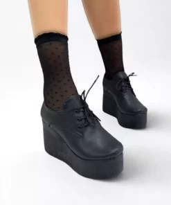 کفش زنانه پاشنه کوتاه چرم مشکی V4213 برند inizio - 866926342