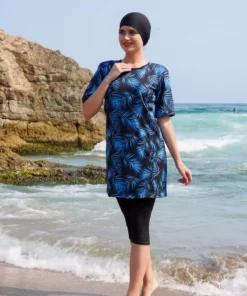 ماهی مخصوص بانوان با آستین نیمه و طرح‌دار - آبی (با اندازه‌های بزرگ) برند vawensea - 738553533