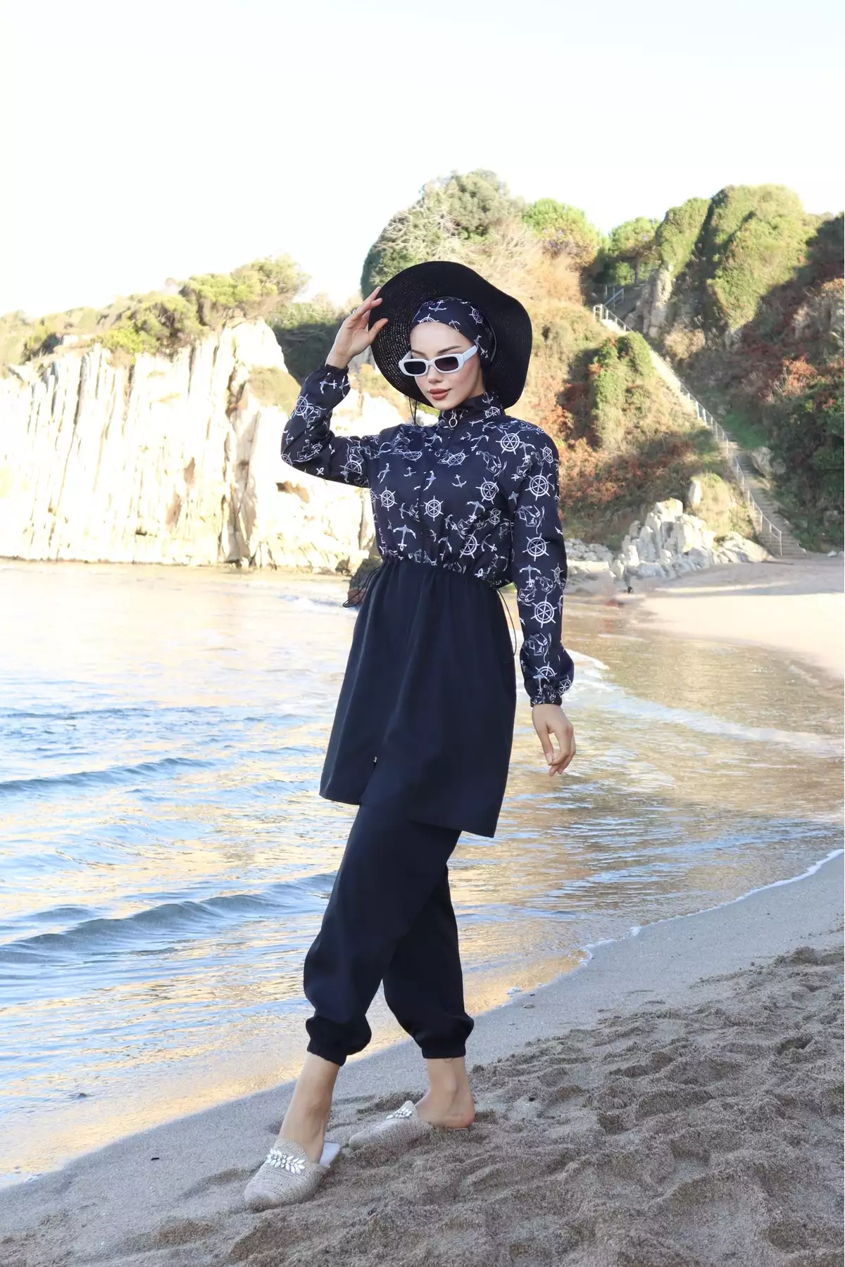 ماهیگیر سهتکه با طرح چپا و کمربند قابل تنظیم با رنگ سیاه و سفید برند new ats - 875877427