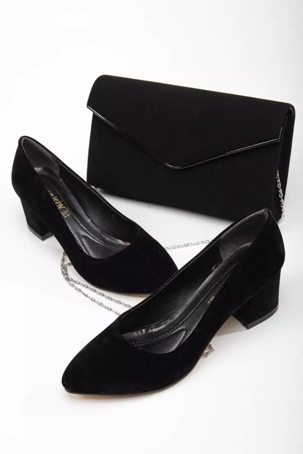 ست کیف و کفش زنانه با کفش پاشنه بلند 5 سانتیمتری چرم جیر مشکی برند La Vivien - 815857393