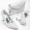 ست کیف و کفش زنانه با پاشنه 9 سانتی‌متر کلفت و طراحی ویژه از جنس نقره‌ای برند mermaid shoes - 861010390