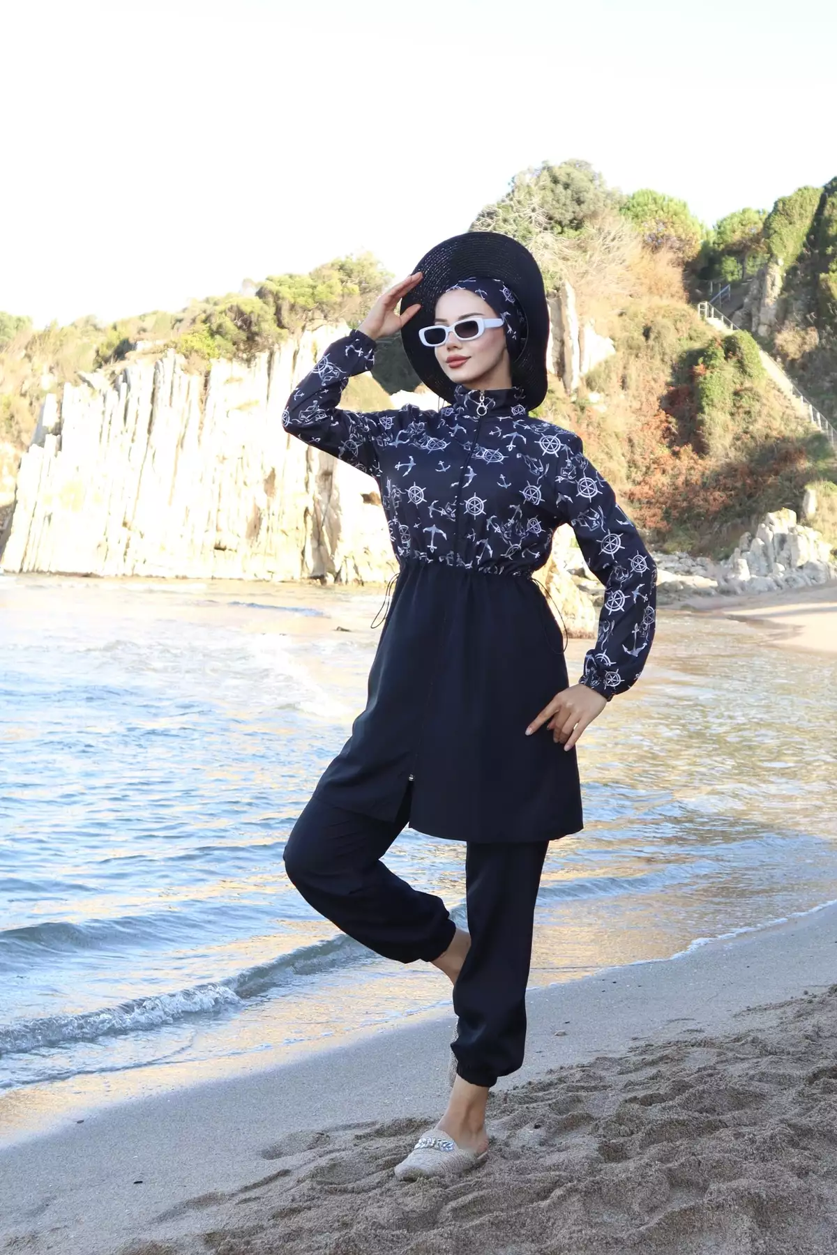 ماهیگیر سهتکه با طرح چپا و کمربند قابل تنظیم با رنگ سیاه و سفید برند new ats - 875877427