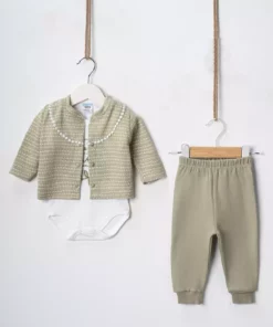 ست ۳ تکه شامل بادی و شلوار از جنس پنبه با هودی شبیه بافت برای دختران ۳ تا ۹ ماهه برند Hoppidik - 996775199
