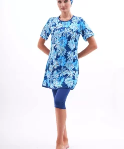 ماهی کوتاه آستین زنانه با طراحی سرمه‌ای و الاستیک برای لباس شنا حجاب برند Genel Markalar - 850441065