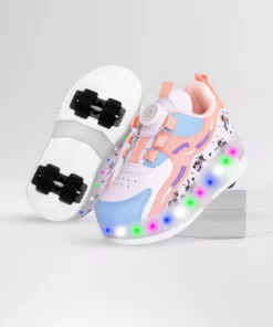 نیلز کفش اسنیکر و ورزشی راحت دخترانه پینکی با چرخ‌های نوری | کفش پاتیناج چهار چرخ برند ROCKY SPORT - 941233978