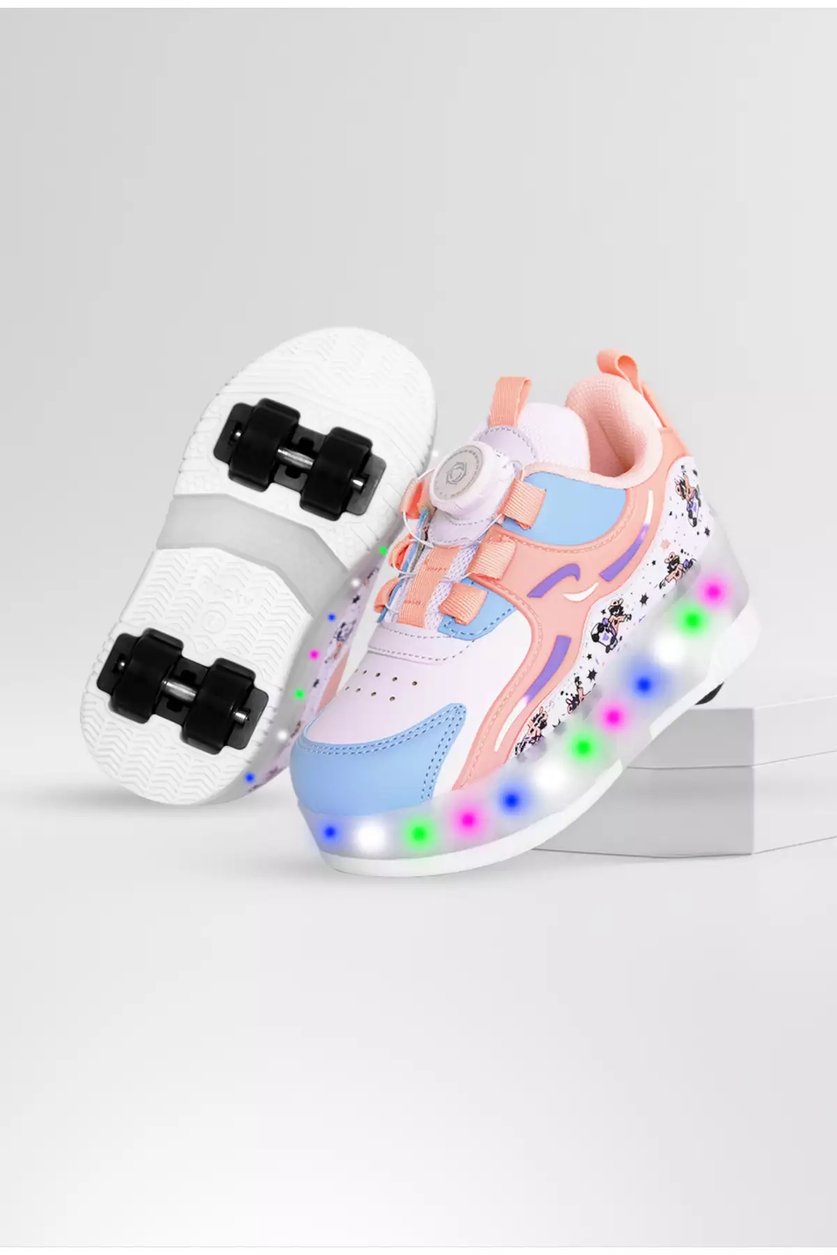 نیلز کفش اسنیکر و ورزشی راحت دخترانه پینکی با چرخهای نوری | کفش پاتیناج چهار چرخ برند ROCKY SPORT - 941233978