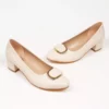 مدل کفش روزمره زنانه با پاشنه کوتاه و بند شیک به همراه کیف ست - رنگ بژ برند MFT AYAKKABI - 675131830