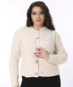 کد لباس زنانه سایز بزرگ ویزون با دکمه‌های جلو و بافت ضخیم 65n38574 برند Şans - 874883738