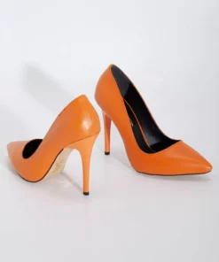 ست کفش و کیف زنانه مدل پاشنه بلند استیلتو با ارتفاع 10 سانتی‌متر و طراحی چرم مصنوعی، رنگ نارنجی برند LULO - 784184522