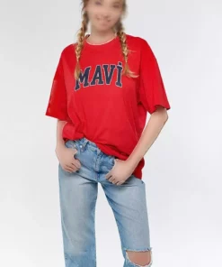 تی‌شرت قرمز با لوگوی آبی زنانه 1600843-82054 برند Mavi - 741602007
