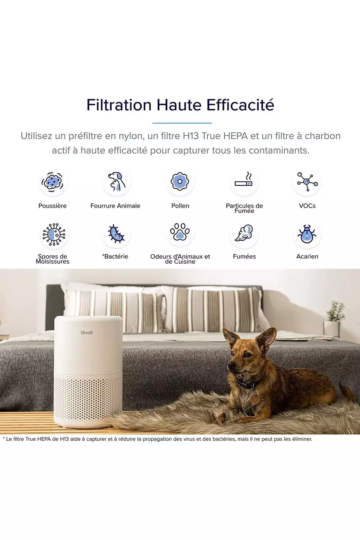 تهویه مطبوع هوای خانگی هوشمند HEPA، سازگار با الکسا و اپلیکیشن، تا ۳۵ متر مربع و جریان هوای ۱۷۰ متر مکعب در ساعت برند Levoit - 377430550