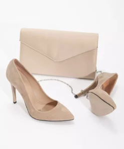 ست کیف و پاشنه بلند نازک زنانه با طراحی شیک و جنس سوئید رنگ بژ برند LULO - 788975436