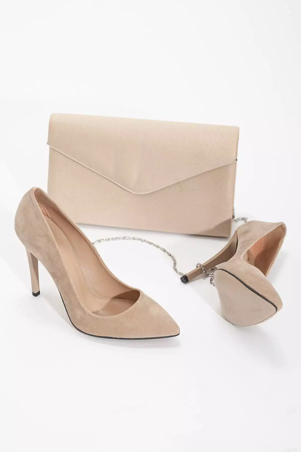 ست کیف و پاشنه بلند نازک زنانه با طراحی شیک و جنس سوئید رنگ بژ برند LULO - 788975436