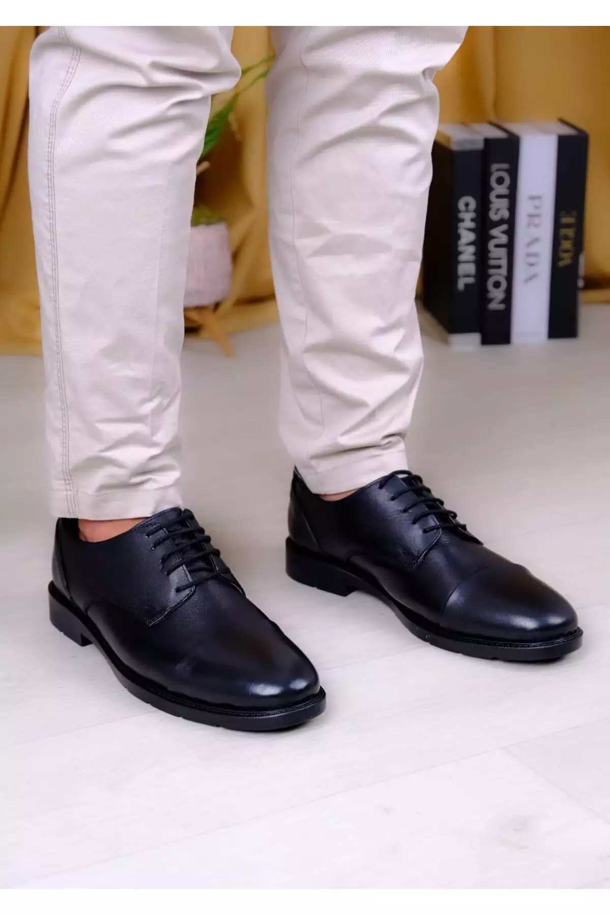 کفش کلاسیک چرم طبیعی با بند برند shot night - 855417956