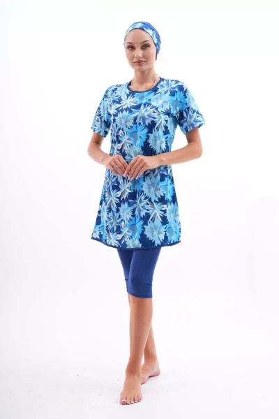 ماهی کوتاه آستین زنانه با طراحی سرمه‌ای و الاستیک برای لباس شنا حجاب برند Genel Markalar - 850441065